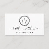 Carte De Visite Monongramme Abstrait Cercles Noir & Blanc Entrepri (Devant)