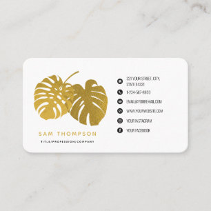 Carte De Visite Monstera d'or moderne Feuilles tropicaux Médias so