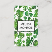 Carte De Visite Monstera feuilles tropicaux illustrés aquarelle (Devant)