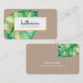 Carte De Visite MONSTERA LEAF éco peint aquarelle moderne kraft (Devant / Derrière)