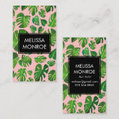 Carte De Visite Monstera Tropical Botanical Feuille Chic Aquarelle (Devant / Derrière)