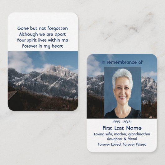 Carte De Visite Monts Alpine Home Memorial Poche Keepsaké (Devant / Derrière)