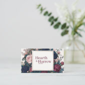 Carte De Visite Moody Gothic Navy Burgundy Pink Rose Floral Frame (Debout devant)