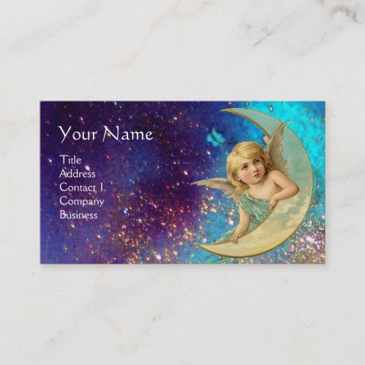 CARTE DE VISITE MOON ANGEL EN OR BLEU JAUNE ÉCLAIRAGE MONOGRAMME (Devant)