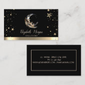 Carte De Visite Moon Feather Gold Stars Black Yoga Studio (Devant / Derrière)