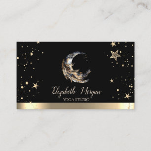 Carte De Visite Moon Feather Gold Stars Black Yoga Studio