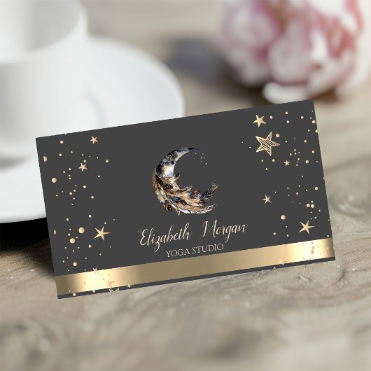 Carte De Visite Moon Feather Gold Stars Yoga Studio