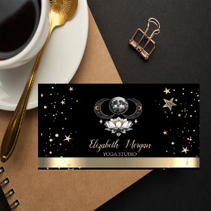 Carte De Visite Moon Gold Stars Lotus Black Yoga Studio Entreprise