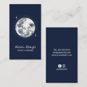 Carte De Visite Moon & Stars Elégant Navy Blue Event Planning (Devant / Derrière)