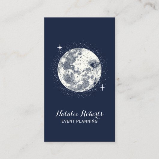 Carte De Visite Moon & Stars Elégant Navy Blue Event Planning (Devant)