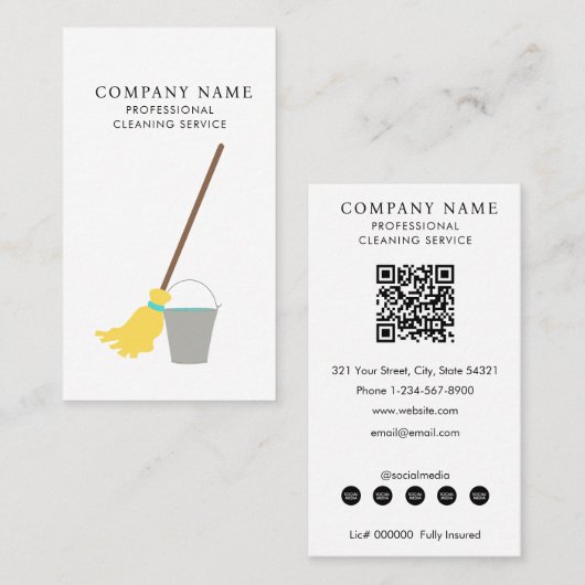 Carte De Visite Mop Bucket Professional Cleaning Services (Devant / Derrière)