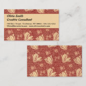 Carte De Visite Morris Inspiré Lily Flower Botanique Rouge Textile (Devant / Derrière)