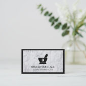 Carte De Visite Mortier et pilon | Bordure noire Marbre blanc (Debout devant)