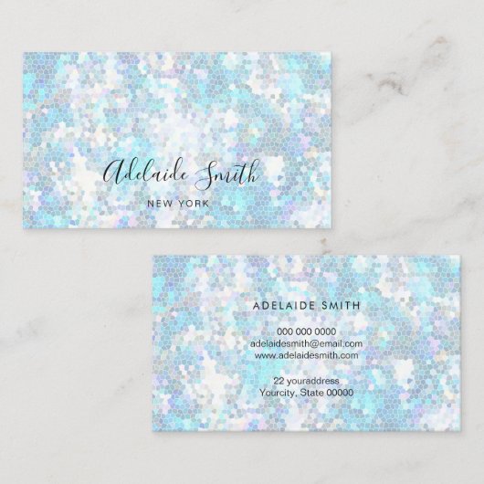Carte De Visite mosaïque de parties scintillant bleue simulée (Devant / Derrière)