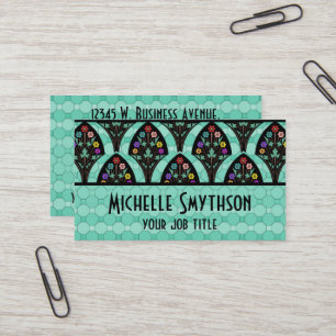 Carte De Visite Mosaïque vintage de fan de fleur d'art déco