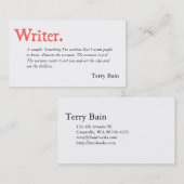 Carte De Visite Mot simple d'auteur d'auteur (Devant / Derrière)
