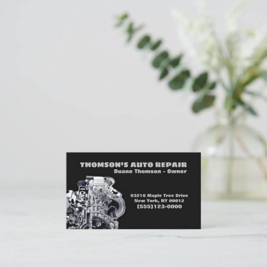 Carte De Visite Moteur de voiture Conception métallique Automobile (Debout devant)