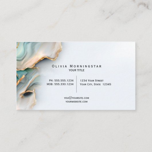 Carte De Visite Mother of Pearl Teal Gold Fluid Alcohol Ink (Dos)