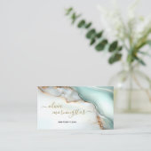 Carte De Visite Mother of Pearl Teal Gold Fluid Alcohol Ink (Debout devant)