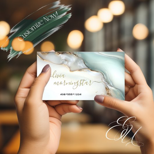 Carte De Visite Mother of Pearl Teal Gold Fluid Alcohol Ink