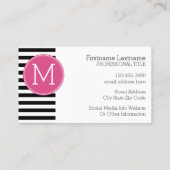 Carte De Visite Motif à rayures noir et blanc Monogramme rose chau (Dos)