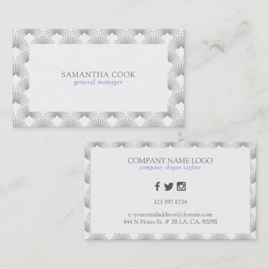 Carte De Visite Motif art déco gris clair et blanc (Devant / Derrière)