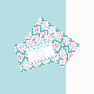 Carte De Visite Motif aztèque géométrique turquoise et rose