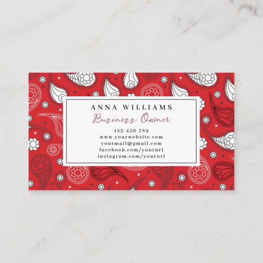 Carte De Visite Motif Bandana Rouge & Blanc Personnaliser (Dos)