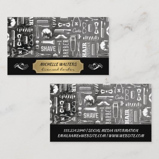 Carte De Visite Motif Barber Tools (Devant / Derrière)