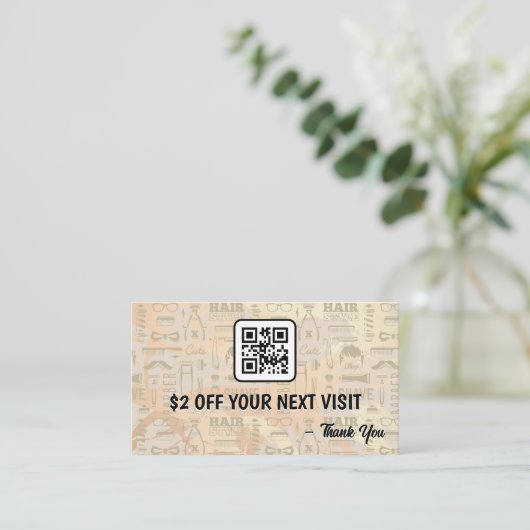 Carte De Visite Motif Barber Tools | Code QR de remise (Debout devant)