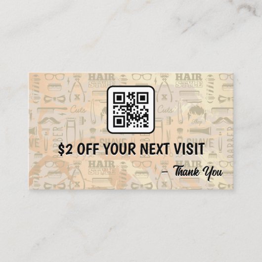 Carte De Visite Motif Barber Tools | Code QR de remise (Devant)
