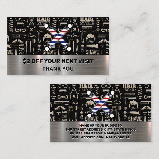 Carte De Visite Motif Barber Tools | Poteaux en barbre (Devant / Derrière)