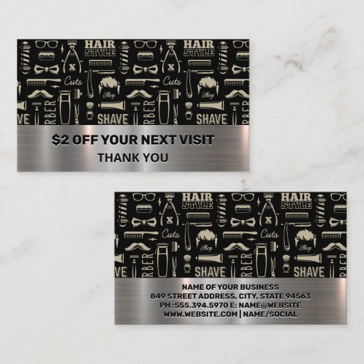Carte De Visite Motif Barber Tools | Remise (Devant / Derrière)