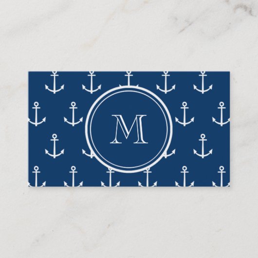 Carte De Visite Motif blanc d'Ancres de bleu marine, votre (Devant)