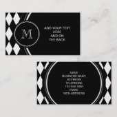 Carte De Visite Motif blanc noir de harlequin, votre initiale (Devant / Derrière)