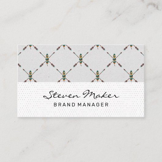 Carte De Visite Motif Boho Feather | Motif point (Devant)
