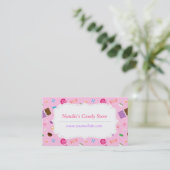 Carte de visite motif bonbons rose (Debout devant)