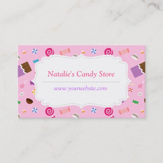 Carte de visite motif bonbons rose (Devant)