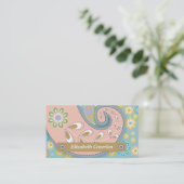 Carte De Visite Motif cachemire bleu rose rétro (Debout devant)