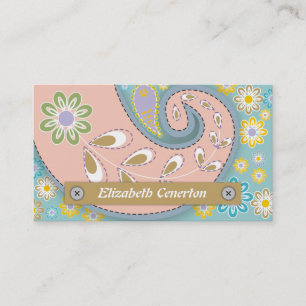 Carte De Visite Motif cachemire bleu rose rétro