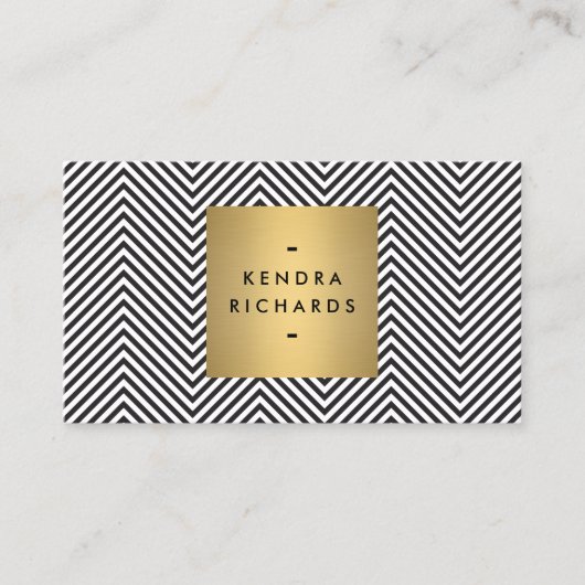 Carte De Visite Motif Chevron noir/blanc avec logo Gold Name (Devant)