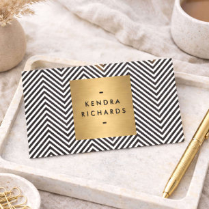 Carte De Visite Motif Chevron noir/blanc avec logo Gold Name