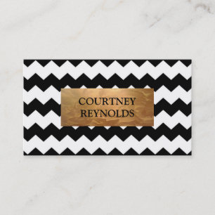 Carte De Visite Motif Chevron Noir et Blanc Rétro Cuivre