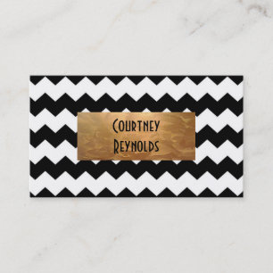 Carte De Visite Motif Chevron Noir et Blanc Rétro Cuivre