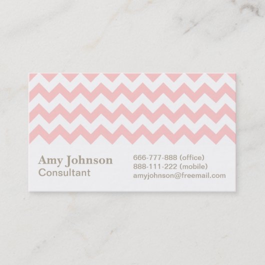 Carte De Visite Motif Chevron Rose et Blanc (Devant)