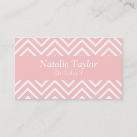 Carte De Visite Motif chic et élégant, rose et blanc de chevron (Devant)