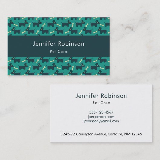 Carte De Visite Motif chien mignon avec os sur Arrière - plan vert (Devant / Derrière)
