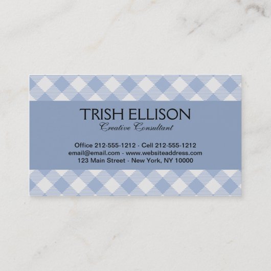 Carte De Visite Motif classique En vichy bleu coché (Dos)