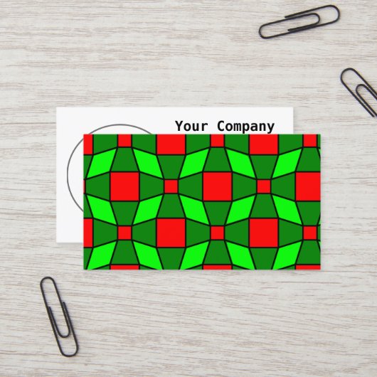 Carte De Visite Motif complexe rouge et vert (Devant/Arrière en situation)