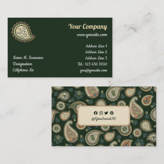 Carte De Visite Motif Cypress Paisley (Devant / Derrière)